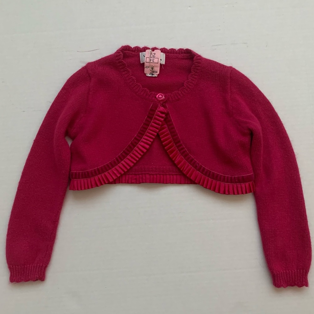 Lilly Pulitzer Girls Berry Pink Ruffle Trim Cardigan Sz 3T